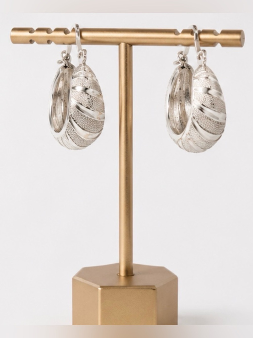 Vintage Style Textured Chunky Silver Hoop Earrings